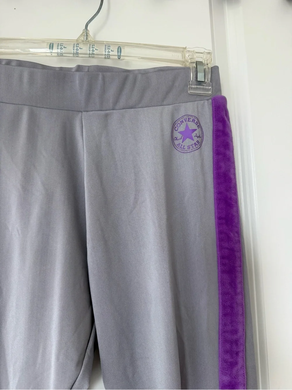 Converse All Star Girls' XL Gray Leggings with Purple Side Stripe & Logo
